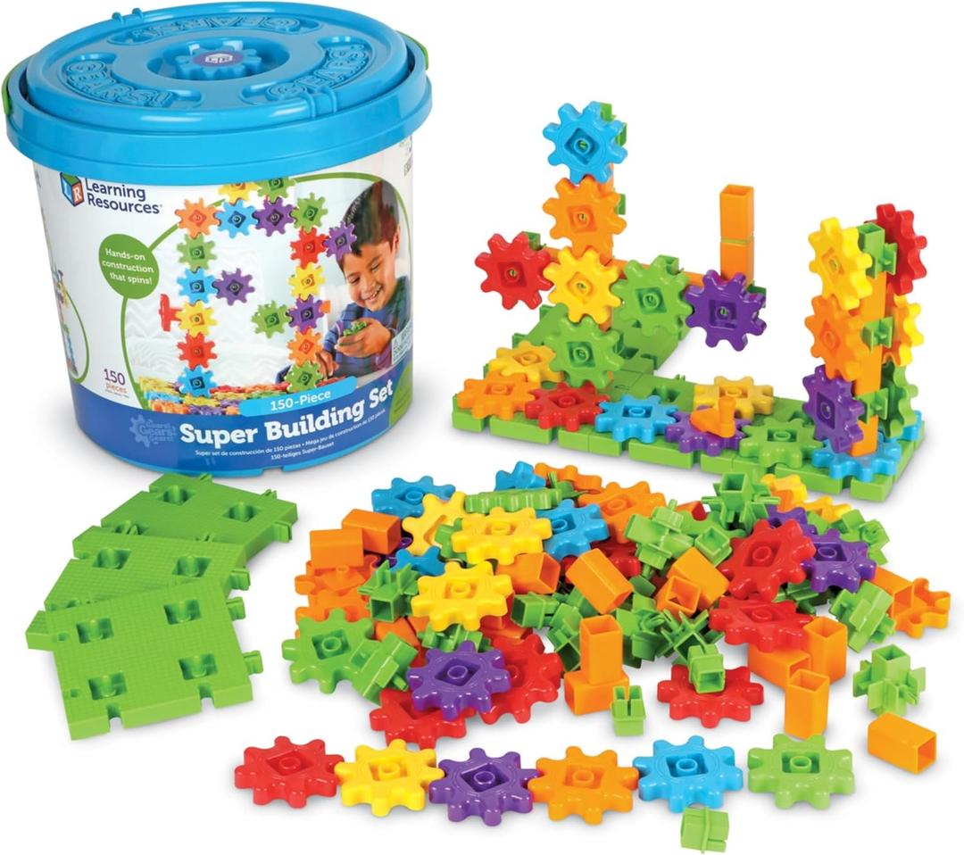 Learning Resources Gears! Gears! Gears! Super Building Toy Set, STEM Toys, Construction Toys, Gears for Kids, 150 Pieces, Ages 3+, Blue, Mini