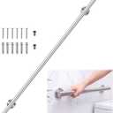 Zonon 1 Pcs 57 inch Grab Bar for Bathroom Wide Safety Stainless Steel Front Porch Stairs Railing Straight Shower Handle for Handicapped or Elderly (Simple Style,Silver)