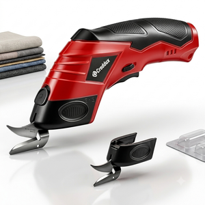 Creddux 2 Blade Cordless electric scissors for cardboard Fabric Cutter Cardboard Cutter Tool for Crafting, and Sewing with Usb Cable Red-2blades