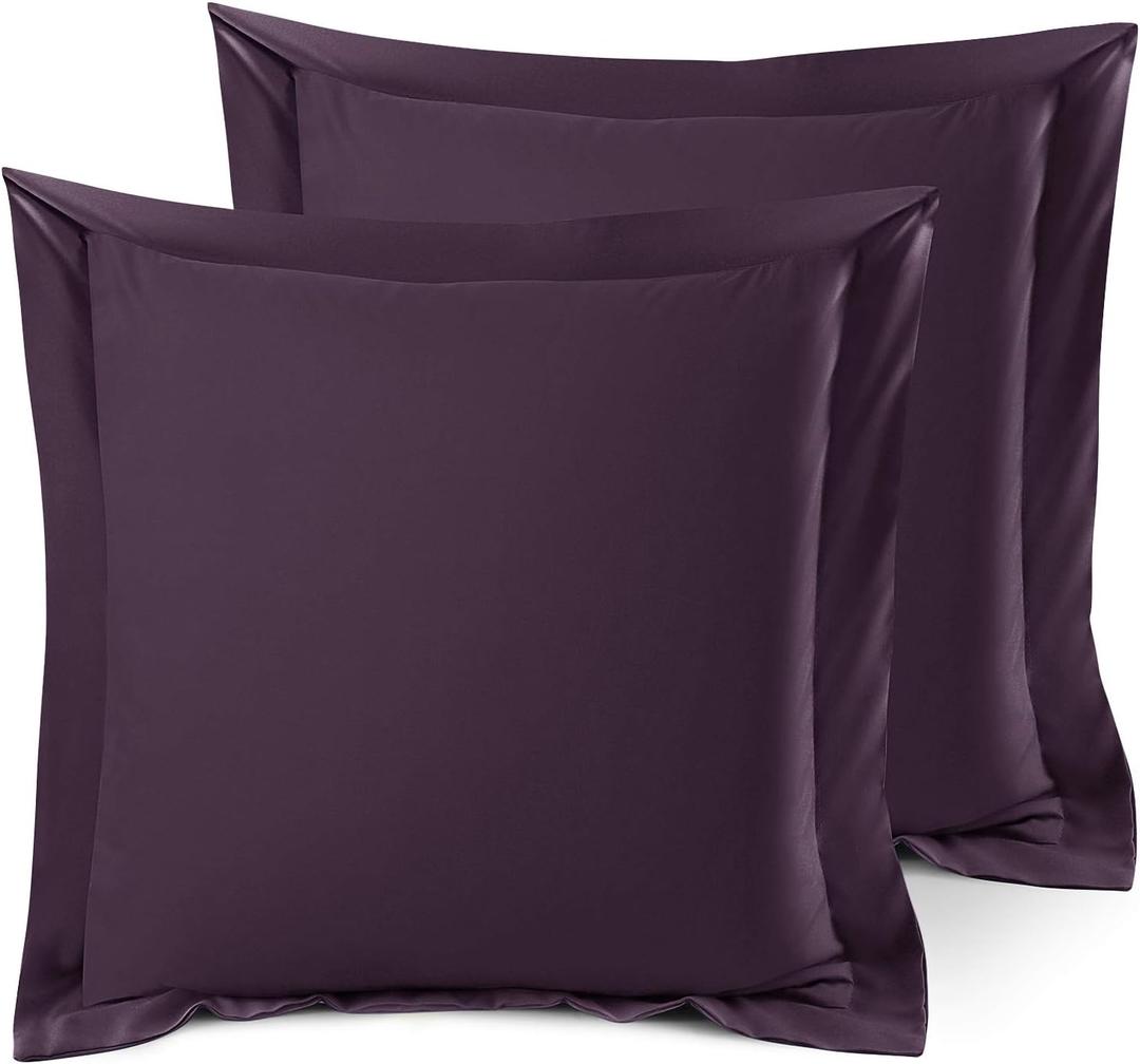 Nestl Soft Pillow Shams Set of 2 - Double Brushed Microfiber Pillow Covers - Hotel Style Premium Bed Pillow Cases, with 1.5 Decorative Flange, Euro 26"x26" - Eggplant