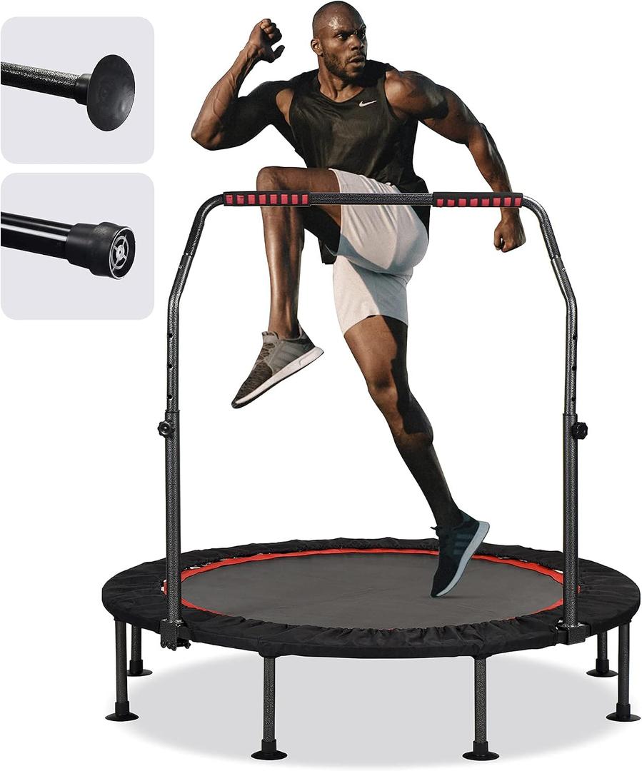KENSONE 48" Foldable Spring Mini Trampoline for Kids and Adults, Indoor/Outdoor Fitness Rebounder with Adjustable Foam Handle, Max Load 450 lbs
