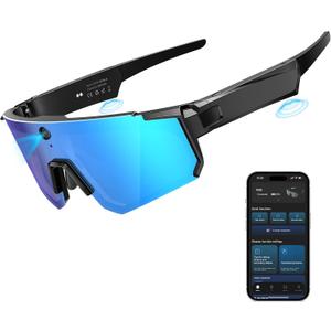 GLOSSIA AI Ultra Pro Smart Glasses: 4K Wearable Camera with 6-Axis EIS Stabilization, ChatGPT-4o Voice Assistant, IP66 Waterproof Sport Sunglasses, Dual-Mic ENC Noise Cancelling Obsidian Blue Ice