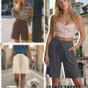 Neer 3 Pack Bermuda Shorts for Women Wide Leg High Waisted Drawstring Gym Lightweight Baggy Shorts with Pockets