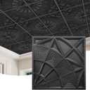 STICKGOO 3D Ceiling Tiles 24"x24", Modern Geometric Textured PVC Panels, Waterproof & Recyclable Drop or Glue-Up Decorative Ceiling Tiles for Home & Commercial Use (Pack of 12, Black)