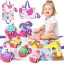 Toddler Car Toys, 10 PCS with Playmat/Storage Bag, Toys for 2-4 Year Olds, Birthday Gift/Christmas (Light Pink)