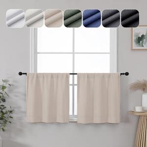 2 x Lecloud Estelle Linen Light-Filtering Curtain Tiers, Kitchen Short Curtains 24 Inch Length, Soft Textured Curtains, Rod Pocket Window Treatments (Each 30 W x 24 L, 2 Panels Set, Linen)