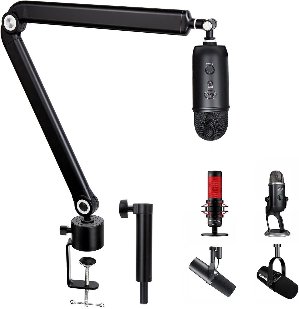 Blue Yeti Boom Arm with Extension Tube - Mic Boom Arm Compatible with HyperX QuadCast, Weighted Metal Height adjustment Mic Arm for QuadCast,Blue Yeti,Shure MV7,Rode and Most Gaming Mic By SUNMON ()