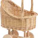 Vintage Woven Rattan Baby Carriage Basket Handcrafted Wicker Stroller for Baby Shower, Flower Girl Basket, Baby Things, Rustic Home Decor, Photography Props, Floral Arrangements(Middle)