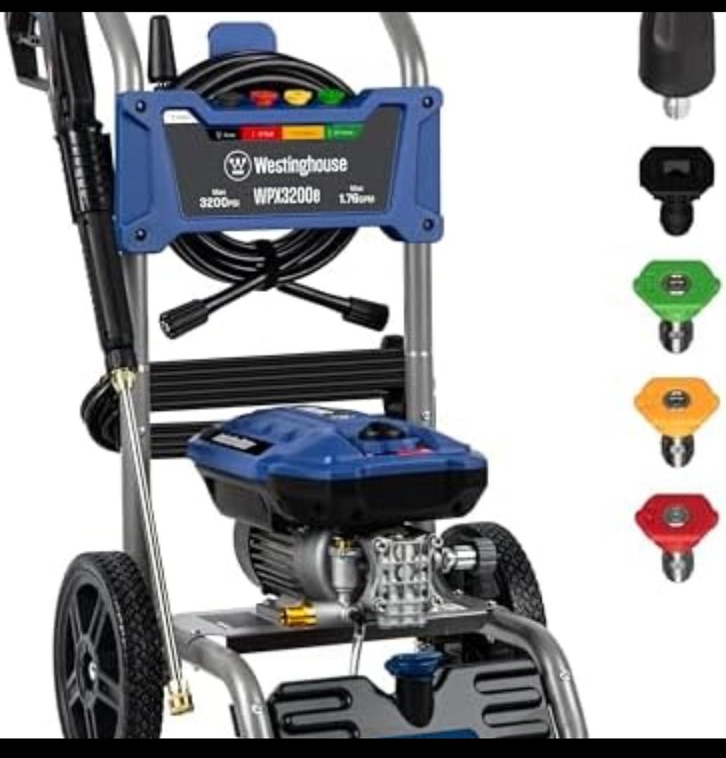 Westinghouse WPX3200e Electric Pressure Washer, 3200 Max PSI and 1.76 Max GPM, Induction Motor, Onboard Soap Tank, Spray Gun and Wand, 5 Nozzle Set, for Cars/Fences/Driveways/Homes/Patios/Furniture