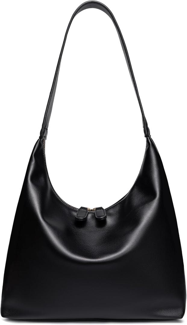 Leather Hobo Bags for Women Small Soft Shoulder Purse Slouchy Tote Handbags with Double Zipper Design 2026 (Black)