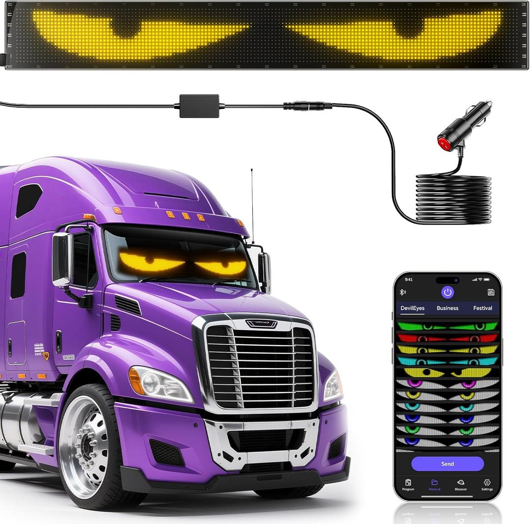 Devil Eyes Light for Cars,Flexible Scrolling Programmable LED Signs,LED Eyes for Truck Windshield,Custom Editor Colours,Animations,Text (58"x 8"/1Pcs)