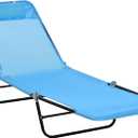 Outsunny Folding Chaise Lounge Chair, Pool Sun Tanning Chair, Outdoor Lounge Chair with Reclining Back, Breathable Mesh Seat, Headrest for Beach, Yard, Patio, Blue (1 Pack)