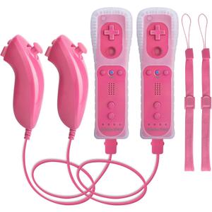 Motion Plus Wii Controllers 2Packs with Nunchucks, Wii Remote Controllers Compatible for wii and Wii U with Built in Motion Plus (2Pinks)