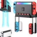 Wall Mount for Nintendo Switch 1 and Switch OLED, Metal Wall Mount Shelf Kit with 5 Game Card Holders and 4 Joy Con Hooks, Safely Store Switch Console Near or Behind TV, Black