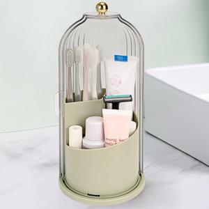 QIYVLOS Toothbrush Holders with Sliding Lid, Rotating 3 Slots Bathroom Organizer Countertop, Tooth Brush Toothpaste Holder Bathroom Counter Stand Sink Organizer Caddy for Makeup Brushes Holder (Green)