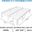 12 Inch Queen Bed Frame with Metal Gaskets, White Bed Frame Queen Size No Box Spring Need, Heavy Duty Steel Platform Support, Round Corner Design, Reserved Holes, Noiseless, Storgae Space