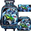 CCJPX 3PCS Truck Rolling Backpack for Boys, Kids Roller Wheels School Bookbag Set, Cars Travel Wheeled School Bag for Toddler Elementary Children-Blue