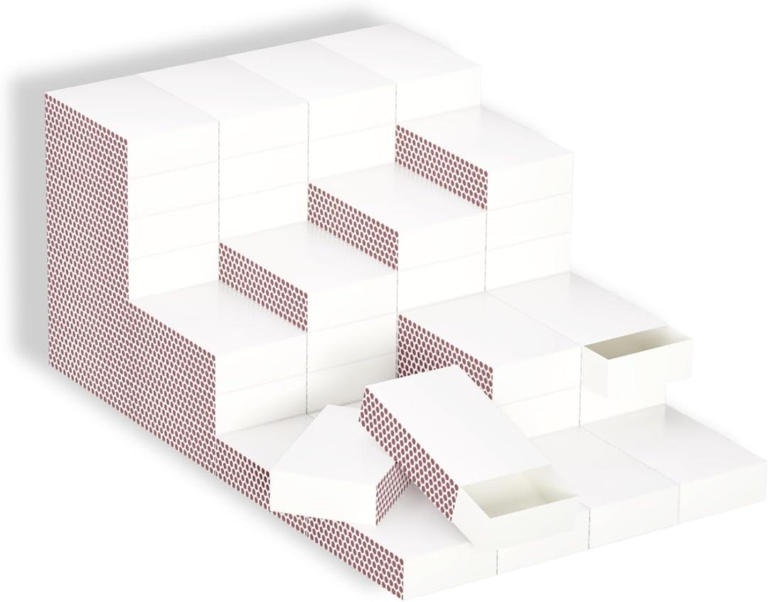 LONGIM 60pcs Blank Matches Boxes for DIY Craft, 2.28x1.41x0.59in White Small Storage Container Bulk Matchboxes Double-Sided Honeycomb Strikers Wedding & Birthday Party Favor Supplies, Empty Matchboxes