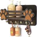 MTERSN Decorative Dog Leash Holder for Wall - Cute Dog Accessories Organizer with Floating Shelf & 6 Key Hooks  Key Holder Wall Mount for Cute Stuff and Farmhouse Decor (Dark Brown)