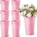 Irenare 12 Inch Vintage Galvanized Flower Bucket Metal Flower Vase Farmhouse French Bucket Planter Metal Floral Container for Party Table Centerpiece Weddings Home(Pink,6 Pcs)