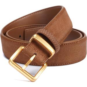 Wide Suede Belt Women Genuine Leather Ladies Waist Belt for Jeans Dress Casual Square Gold Buckle (Fits waist size: 26"-35", 1.1"(28mm) Wide Tan)