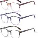 JM Blue Light Reading Glasses for Women with Spring Hinge, Classic Square Reader Glasses Ladies Mix Color 5 Packs +1.75