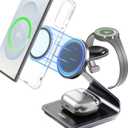 Wireless Charger for Samsung: Magnetic 3 in 1 Wireless Charging Station for Samsung S25 S24 Ultra S23 S22 S21, Aluminum Alloy Charger Dock Stand for Galaxy Watch Ultra/7/6/5/4, Buds 2/2 Pro