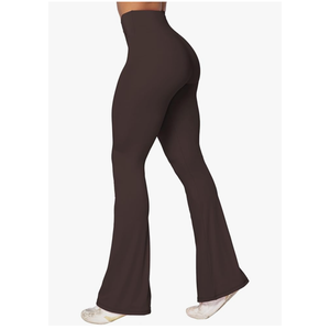 Sunzel Flare Leggings, Crossover Yoga Pants with Tummy Control, High-Waisted and Wide Leg Java Brown 34in Inseam XS