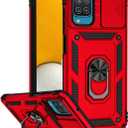 Case for Galaxy A12 Case, Samsung A12 Nacho SM-A125U Case with Slide Camera Cover, Built-in 360 Rotate Ring Kickstand Magnetic Shockproof Phone Cover for Samsung Galaxy A12 Red