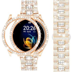 Dsytom Stylish Bands Compatible with Samsung Galaxy Watch 7/6 40mm 44mm, 20mm Bling Metal Replacement Galaxy Watch 7/6 Band 40mm 44mm with Rhinestone Protective Case for Women