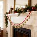 2 Pcs Bells Garland with 15 Gold Bells 6.5ft Red Velvet Ribbon Garland Rustic Vintage Jingle Ornaments for Tree Fireplace Wedding Mantle Indoor Decor
