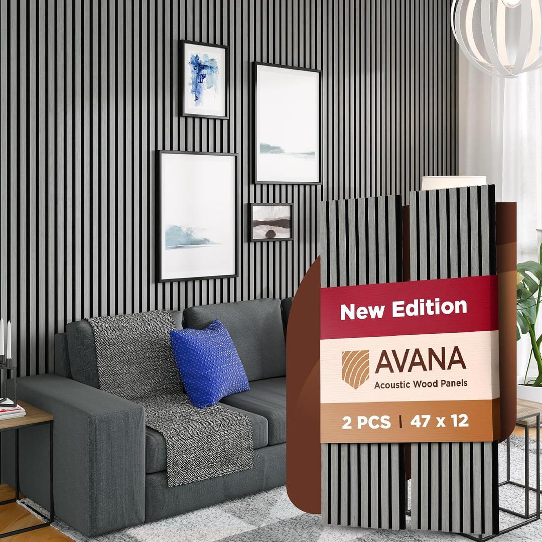 Avana Acoustic Wood Wall Panels 47.2 X 12.6 Inch Gray Oak Acoustic Panels 2 PCs Modern Wall Panels for Interior Wall Decor for Homes, Offices, Studios Sturdy and Durable Wood Panels for Wall