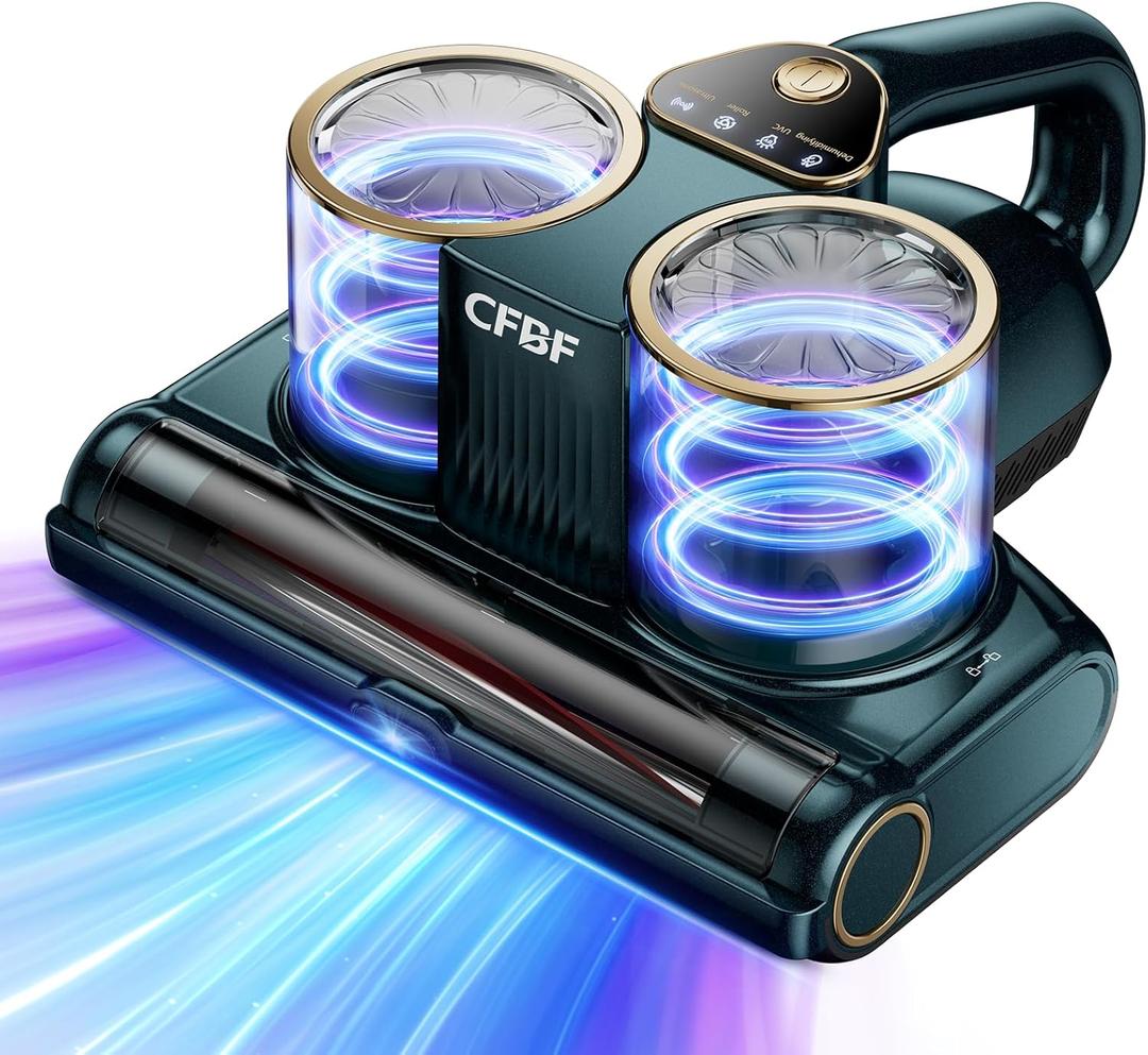 CFBF Mattress Vacuum Cleaner, Bed Vacuum Cleaner with 16Kpa Suction 253.7nm UV-C Light, Ultrasonic & High Heating, 500W Powerful Double-Cup Handheld Vacuums for Bed, Sofa, Couch, Crib, 16.4FT Corded