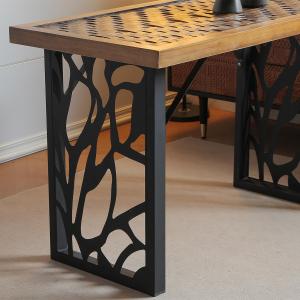 Table Legs 28 inch, Metal Dining Table Base, Heavy Duty Desk Legs,Industrial Modern Furniture Legs Set of 2 with Laser Engraving Design (A)