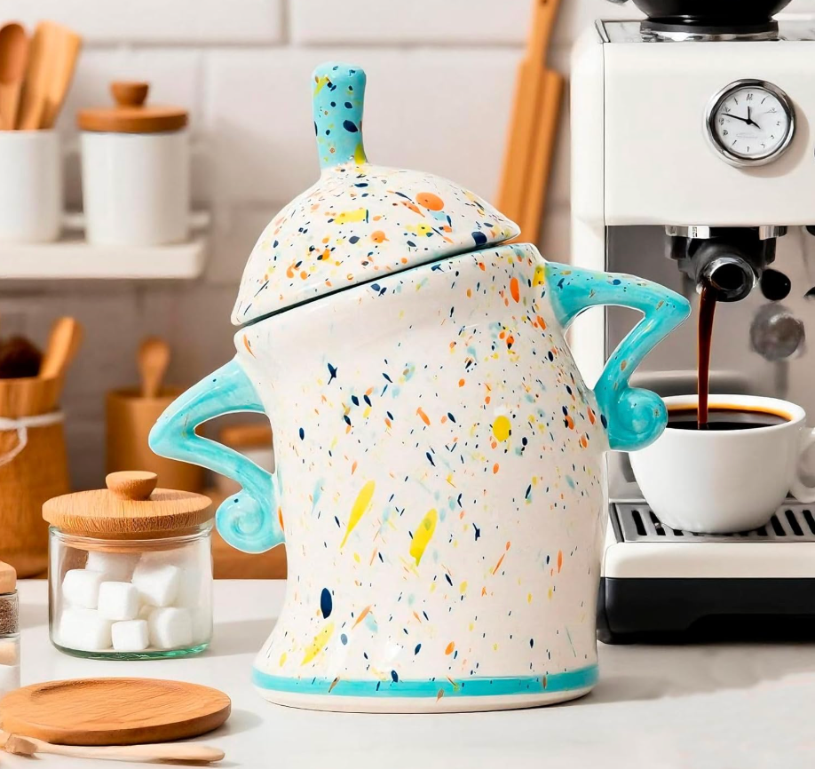XFDJB Sassy Handmade Ceramic Storage Canister with Attitude, Airtight Coffee Kitchen Canister for Sugar, Flour, Tea,Nuts (Cyan)