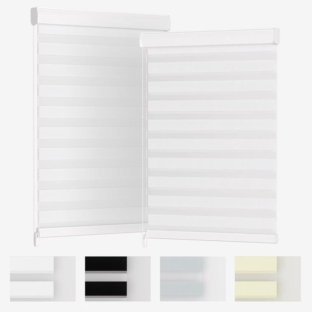 MYshade Custom Size Zebra Roller Shades Light Filtering Corded Zebra Blinds for Indoor Windows Dual Layer White Sheer Shades for Bedroom Bathroom Living Room Office Easy to Install