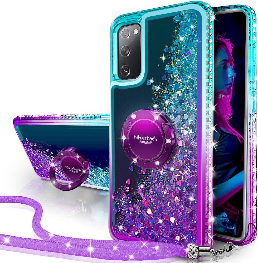 Silverback Samsung Galaxy S20 FE 5G Moving Liquid Holographic Sparkle Glitter Case With Stand, Bling Diamond Ring for Girls Women - Purple