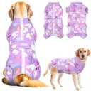 Lukovee Recovery Suit for Dogs, Zipper On Dog Surgery Suit for Female Male Dog, Onesies Bodysuit Prevent Licking Spay Abdominal Wounds Bandages E-Collar Alternative (Purple, L)