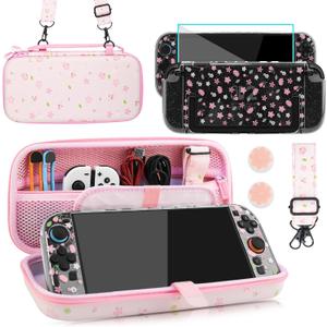 PAWDIARY Pink Sakura Carrying Case Compatible with Nintendo Switch 2 2025, with Hardshell Switch 2 Protective Cover Skin, HD Screen Protector, Shoulder Strap & 2 Thumb Caps  Cute Girly