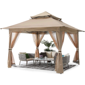 ABCCANOPY Pop Up Gazebo 11x11 - Outdoor Canopy Tent with Mosquito Netting for Patio Garden Backyard (Khaki)