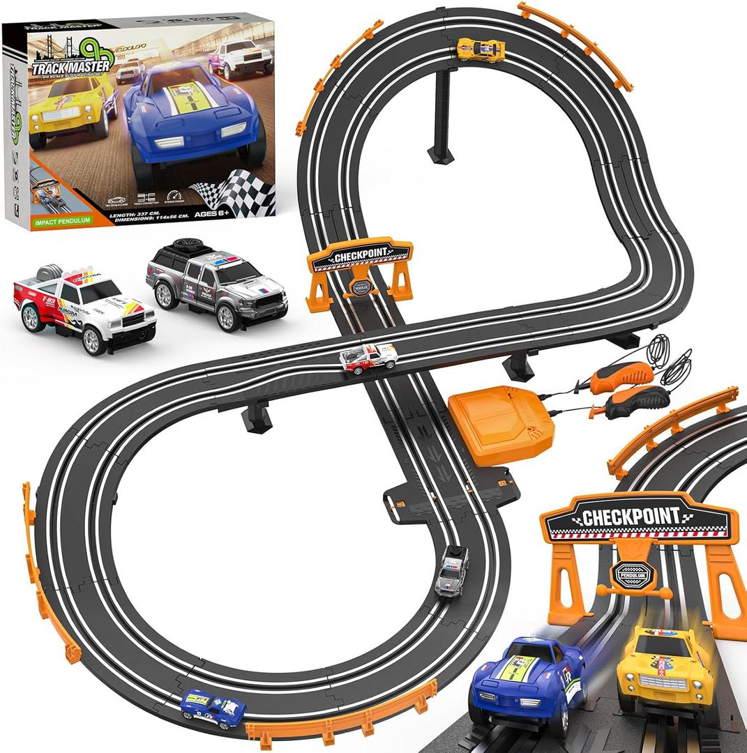 Slot Car Race Track Sets with 1:64 High-Speed Racing Cars, Battery or Electric Car Track, Dual Racing Game Lap Counter Circular Slope Track, Gifts Toys for Boys Kids Age 6 7 8-12
