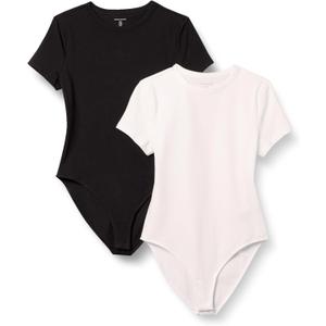 Amazon Essentials Women's Short Sleeve Stretch Cotton Jersey Slim-Fit T-Shirt Bodysuit, Pack of 2, XL