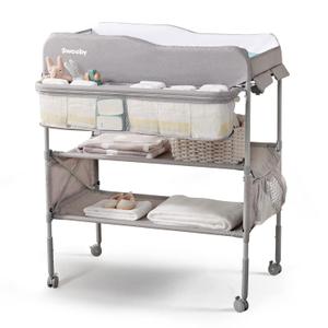 Sweeby Portable Baby Changing Table, Foldable Diaper Changing Station with Waterproof Pad, Mobile Nursery Organizer for Infant & Newborn Essentials, Grey