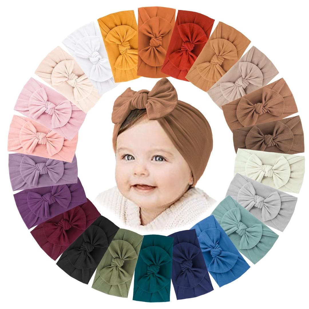Jesries 22 PCS Baby Headbands Soft Nylon Hairbands with Bows Girls Hair Accessories for Newborn Infant Toddler Kids Handmade (Army Green)