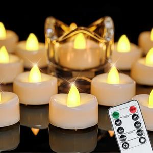 merrynights Remote Candles, 12PCS Flameless Tea Lights Candle Battery Operated with Timer, 400+Hours Remote Control LED Tea Lights Votive Candle for Holiday Table Centerpieces Decor