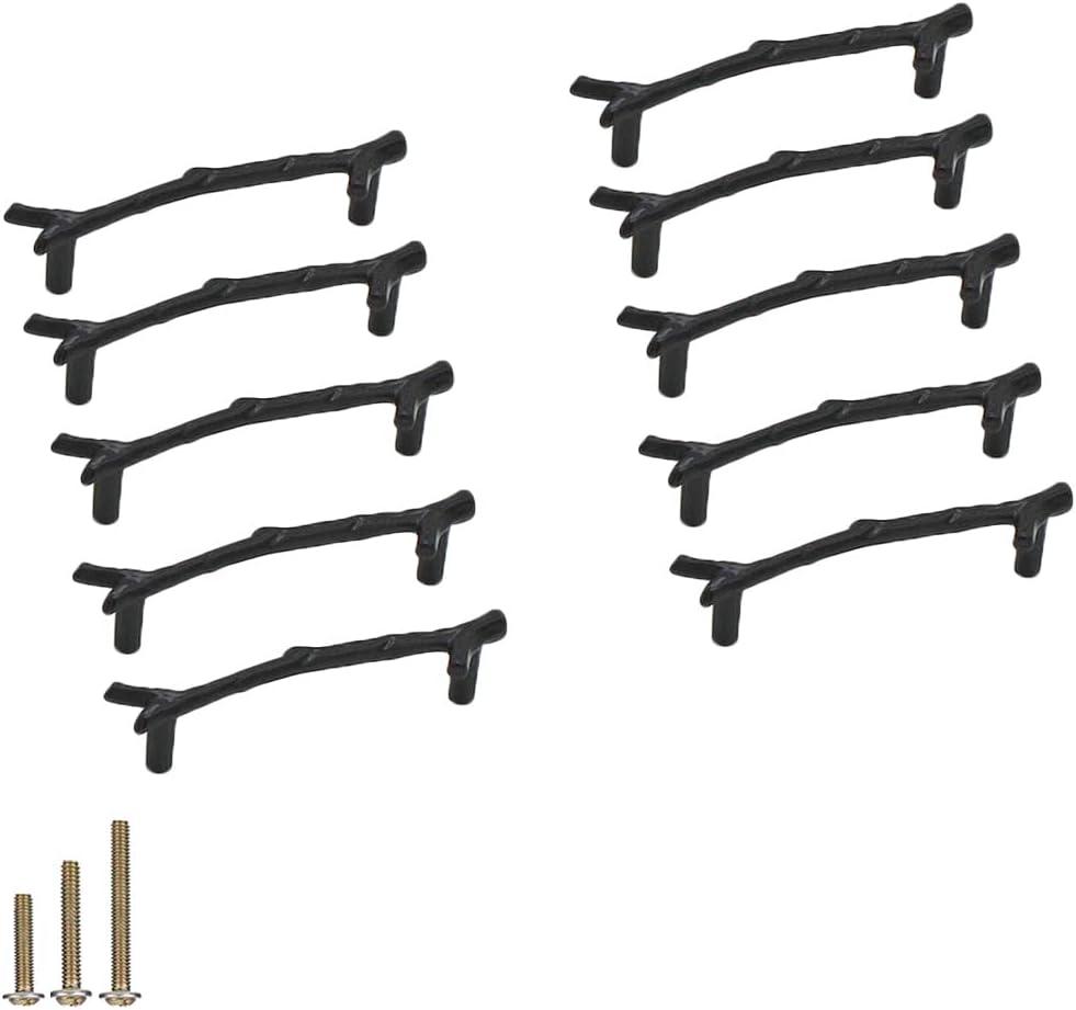 10pcs Vintage Tree Twig Branch Cabinet Knobs Pulls,Zinc Alloy Drawer Pull Handles for Farmhouse Cabin Mountain House Kitchen Cupboard Dresser (Hole Distance 3.8" / 10 Pack, Black)