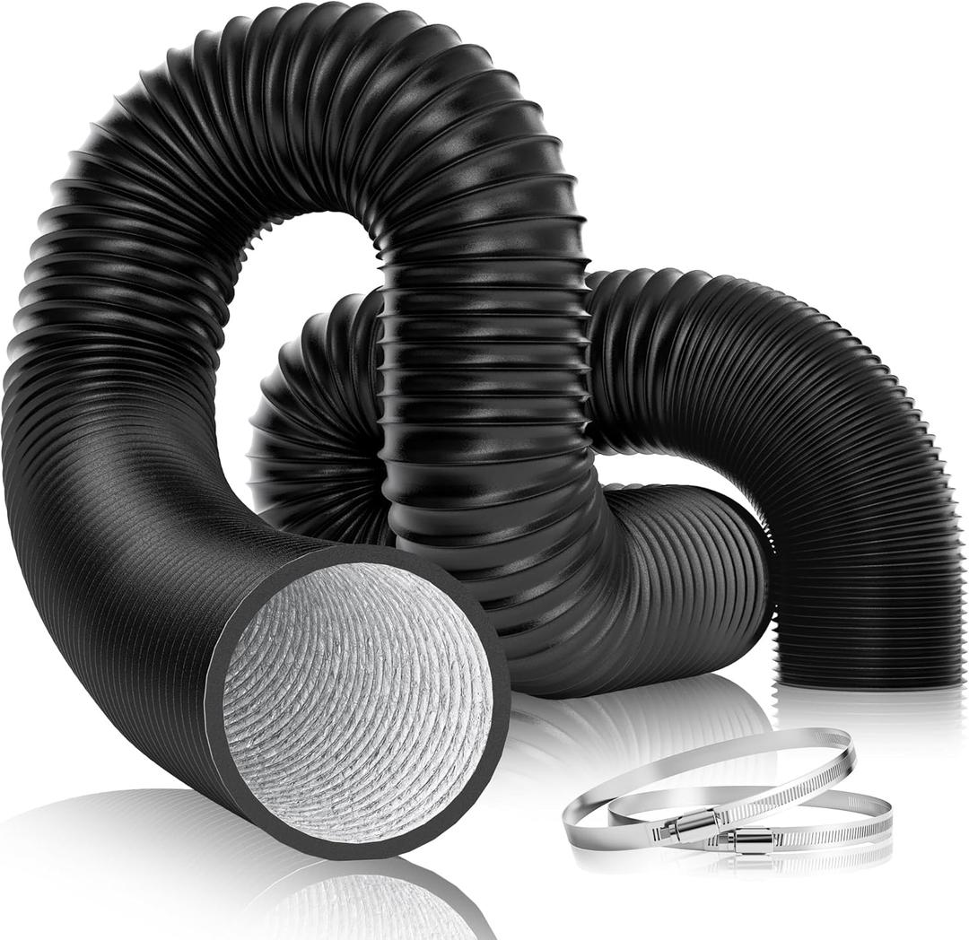 VIVOSUN 4'' Flexible Aluminum Duct, 25 FT Long Heavy-Duty Multi-Layer Air Hose for HVAC Ventilation, Dryer Vent Hose for Grow Tents and Duct Fan Systems, 2 Clamps Included (Black)