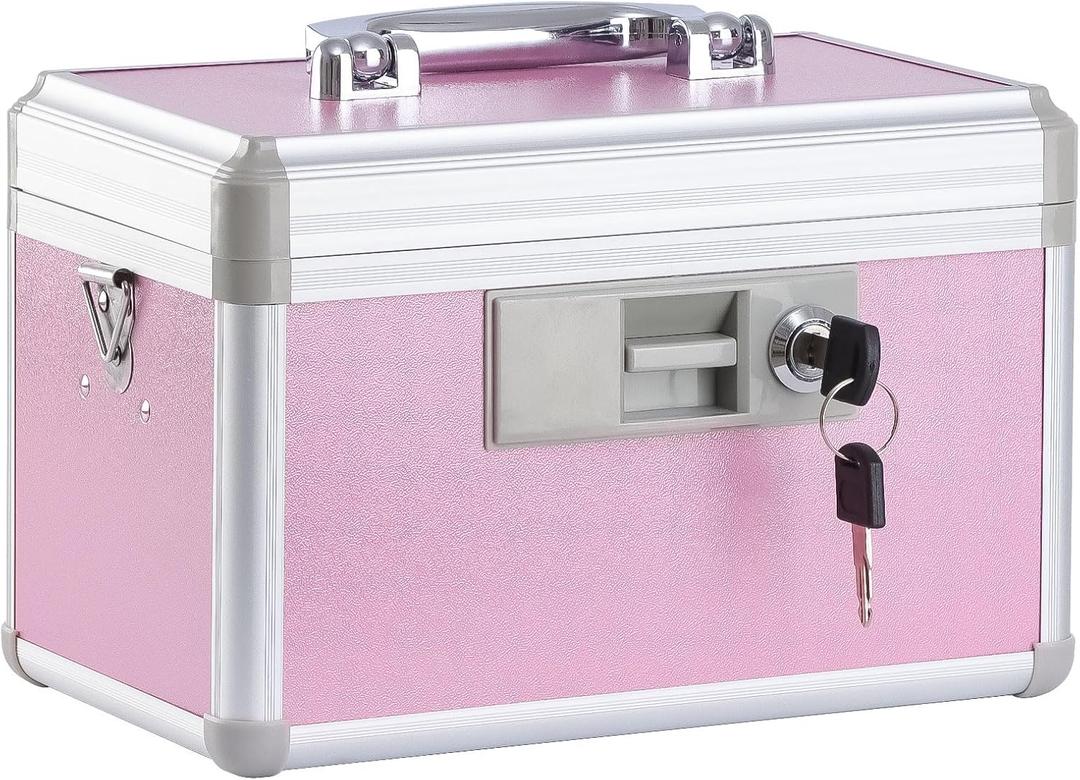 Medicine Box, First Aid Safe Medication Storage Box,Layered Aluminum Daily Medicine Cabinet,10.2" x 6.2" x 7.7", Pink