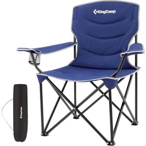 KingCamp Outdoor Folding Camping Oversized Portable Padded Quad Chair with Cup Holder and Carry Bag, Heavy Duty Supports 300lbs for Fishing, Picnic, Sports, Navy, 37.4" x 22.8" x 38.9"
