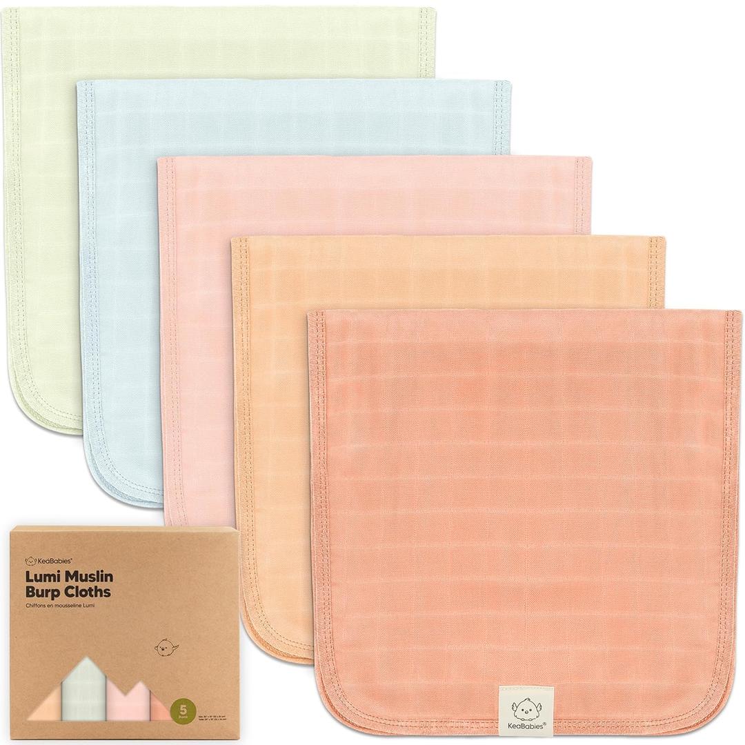KeaBabies Cotton Muslin Burp Cloths Baby Boy, Girl - 5-Pack Soft & Absorbent Burping Cloth for Babies, Large Baby Towels & Washcloths for Newborn, Spit Up Rags, No Shrink, 20x10" (Flora Dew)